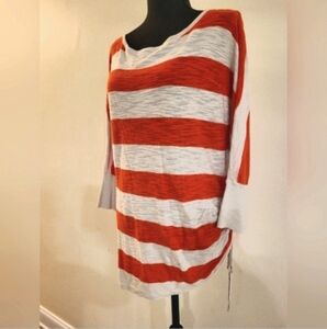 Express Orange & Cream Stripe Sweater W/Sleeves And Ruched Bottom Tie (Size Med)
